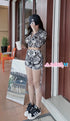Zipper Long Sleeves Crop Top with Side Ruched Tight Skirts